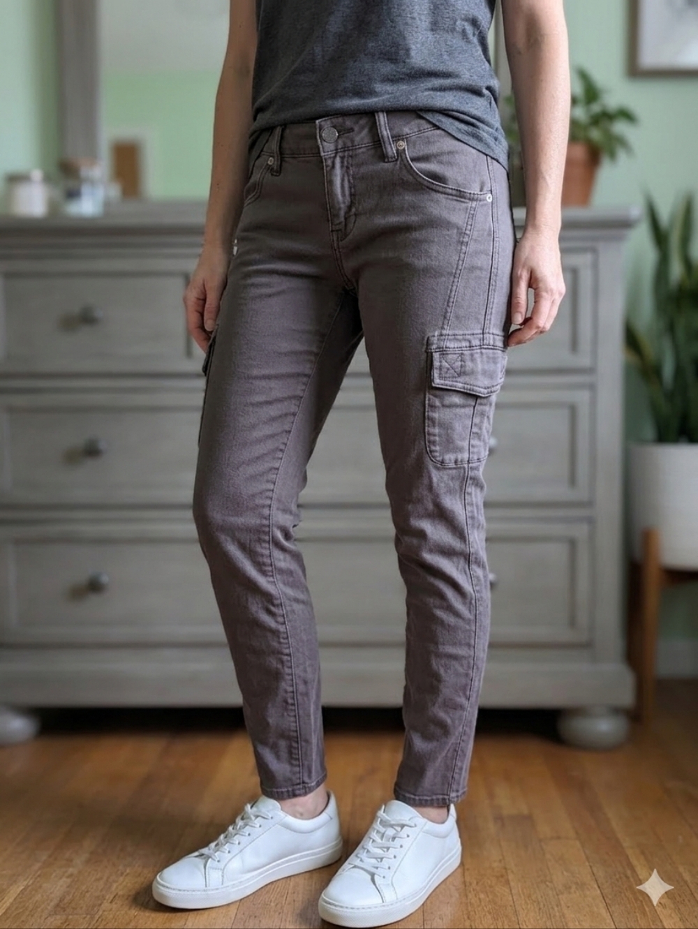 CAbi Cargo Skinny Pants in Brown/Gray